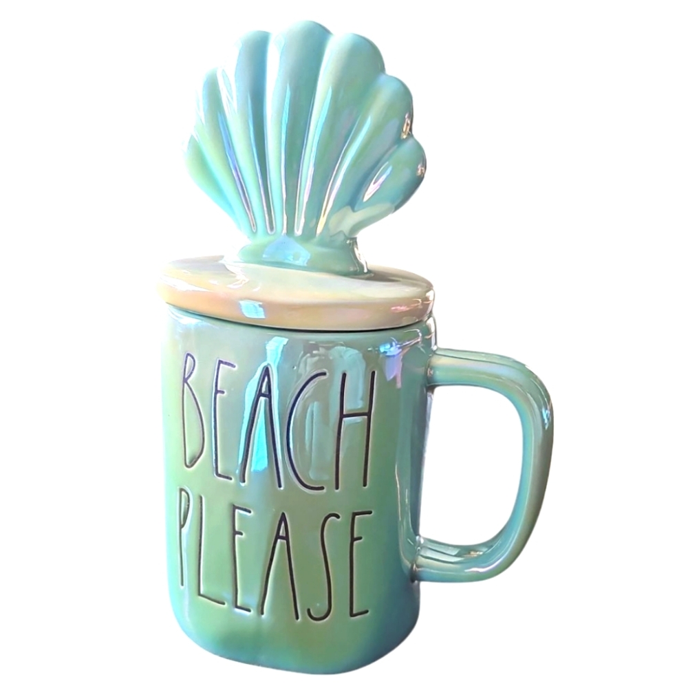 Rae Dunn Artisan Collection Beach Please Irriadescent Mug With Shell Lid